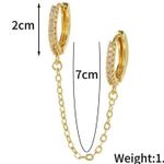Boho 2 Tiny Double Huggie Hoop Cuffs Tassel Chain Dangle Earrings Gold A0116 Photo 7