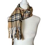 Tan Plaid 100% Cashmere Scarf Unisex Hand Tailored Germany Classic Preppy Fringe Photo 3