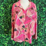 Mixed Print Button Up Tie Front Shirt plus size 2XL blouse Pink Photo 4