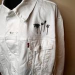 Levi's 3XL White Denim Jacket Ex-Boyfriend Trucker Embroidery flowers Boho Fun Photo 4