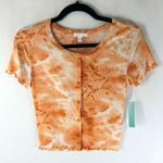 Abound  Womens Crop Top Ruffle Trim Button Front Scoop Neck Tie Dye Orange XXS Photo 0