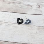 Vintage Stud Earrings One Black, One Silver Tone Heart Photo 5