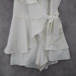 Lulus White Ruffle Wrap Romper Flutter Sleeve Tie Waist Dressy Chic L Large Photo 4