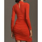 Anthropologie  V-Neck Ruched Mesh Long Sleeve Midi Dress True Red Size 2X Photo 4