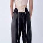 ZARA Black Faux Leather Wide Leg Pants Trousers Photo 1