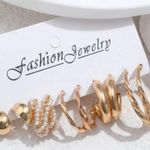 NEW Set of Five Golden Hoop Faux Pearl Lightweight Earrings Zinc Alloy Plated Gold Photo 0
