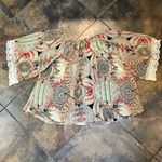 By Together  Sheer Pull On Multicolor Blouse Lace Sleeve Trim Size Large Photo 6