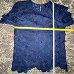 AQUA  Women’s Size S Navy Blue 3D Floral Lace Short Sleeve Shirt Blouse Photo 4