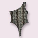 Snakeprint One Shoulder Tank Bodysuit Large Tan Photo 1
