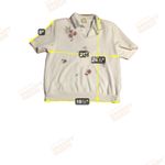 Teddi White Textured Polo Shirt, Women's Large Embroidered Tropical Island Scene Photo 3