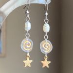 Handmade boho grunge fairy whimsical funky style quality Czech glass swirl pearl dangle earrings🌀⭐️ Photo 0