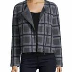 Joie  Etesse Wool Felted Moto Jacket Coatigan Gray Plaid Asymetrical Small Photo 1