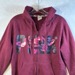 PINK - Victoria's Secret  Burgundy Floral Logo Zip Up Hoodie Sweatshirt Size S Photo 2