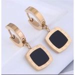 Fashion titanium steel roman numerals geometric square earrings Gold Photo 0