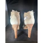 Stuart Weitzman Peep Toe Lace‎ Up Platform Heels, Beige Leather Ankle Boots, Women's Shoes Photo 1