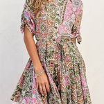 Dress Forum Dress Women Small Green Floral Paisley Elaina Button Down Shirt Mini Photo 0