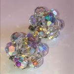Vintage Clear AB Crystal Beads Round Cluster Beaded Boho Clip On Earrings Photo 4