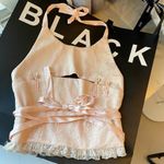 Chinese Pastel Pink Cottagecore Balletcore Y2K Floral Lace Halter Crop Top Size XS Photo 2