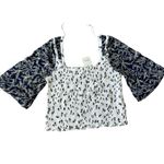 Free People  XL Oversized Bell Sleeve Smocked Crop Top Blue Ditzy Floral Coquette Photo 3