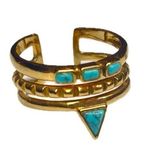 Stella & Dot  Turquoise Stacked Stone Adjustable Gold Ring Tribal EUC Photo 0