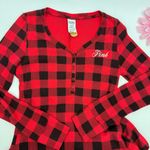 PINK - Victoria's Secret PINK Victoria’s Secret Thermal Sleep Onesie Buffalo Check Plaid Red Black Photo 3
