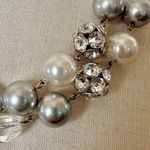 Silver tone faux grey pearl rhinestone long necklace Photo 2