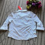 Women's Blue Striped Button Down Shirt with Yellow Accents Lemon Design Size XL Photo 1