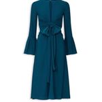 TOME Teal Bell Sleeve Tie Waist Keyhole Neckline Fit & Flare Midi Dress Size 6 Green Photo 2