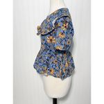 ZARA  Exaggerated Ruffle Floral Print Blouse Top Short Sleeve‎ Blue Orange Small Photo 1