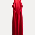 ZARA  dress Maxi  Red satin Lingerie Fitted wedding Party Photo 9