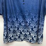 Floral Short Sleeve Women's Dip Dye Blue Henley Top Size 5XL Photo 3