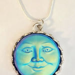Handmade Blue Moon Necklace / Iridescent Smiling Moon Pendant Necklace/Sterling silver Photo 0