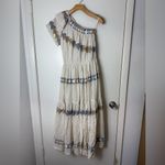 Mirth Paros Grecian Jamdani one shoulder cotton embroidered maxi dress S Blue Photo 1