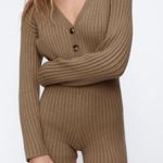 ZARA NEW Blogger Taupe Brown Short Knit Jumpsuit Photo 2