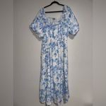 Polagram Textured Floral Print Midi Dress in Blue Size 3X Photo 1