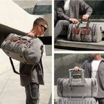 50L Travel Duffel Bag, Expandable Canvas Genuine Leather Duffle Bag Upgraded Overnight Weekender Bag Carry on Bag Photo 1