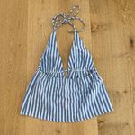 Edikted  Top Tie Front Stripes Madelyn Size M Blue White Photo 2