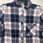 Woolrich  Women’s Large Plaid Flannel Shirt Navy Red White Button Up Long Sleeve Photo 8