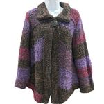 Anthropologie Curio‎ Brown Purple Fuschia Knit Chunky Cardigan XL Funky Colorful Photo 1