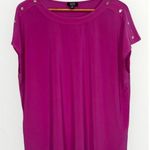 Jones New York Fuchsia Cap Sleeve Silver Studs Round Neck Business Casual Top XL Photo 0