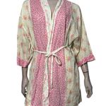 Eloise Women’s Size S M Cream Ivory Pink Floral Cotton Belted Short Robe Size M Photo 0