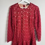 ZARA  Crochet Lace Boho A Line Mini Dress‎ Size Large Burgundy Wine Valentine Photo 12