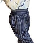 Ann Taylor PETITE NAVY BLUE W/SILVER & TAN STRIPES SATIN CROPPED PANTS (4P) Photo 6