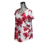 Lands' End Lands’ End Red Floral Slub Knit Tee M | Lightweight Peony Print Shirt Women’s Photo 2