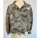 POL  Camo and Leopard Distressed Denim Jacket Size Large Photo 3
