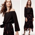 Wilfred Aritzia  Eleanora Blouse Top Size XS Black Cropped Off Shoulder Tie Front Photo 1