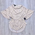 Alfani  Beige Geometric Print Cowl Neck Batwing Short Sleeve Top M Photo 0