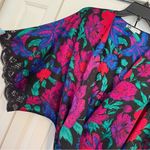 Vintage Satin Floral Robe Kimono Lace Trim Tropical One Size Red Size undefined Photo 6