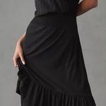 Nation Ltd  Barrett Dress Black Midi Sleeveless Smocked Sheer Tiered High Neck Photo 0