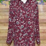 J. Jill Ladies Maroon Floral Button Up Tunic Blouse Size XL Modest Career Red Photo 0